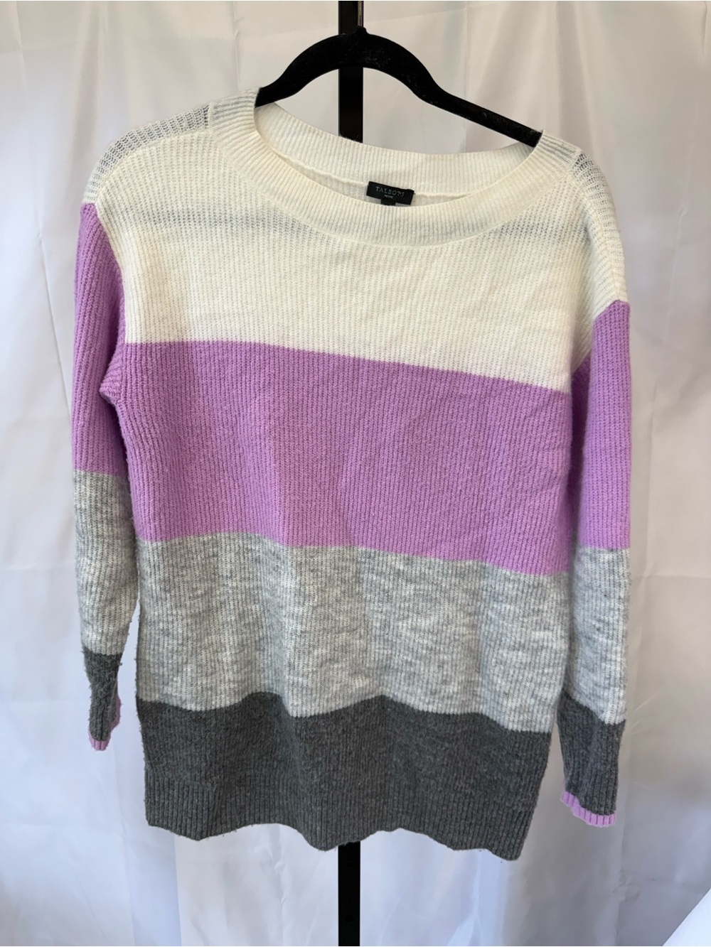 Talbots Women’s Medium Petite color stripe sweater purple white gray